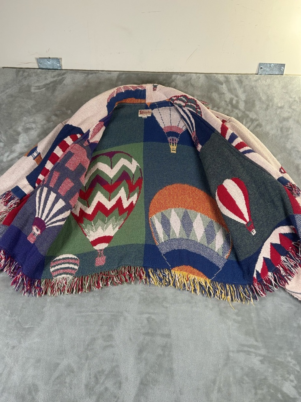 Fringed Multicolor Hot Air Balloon blanket Bomber Jacket - Picture 3 of 9